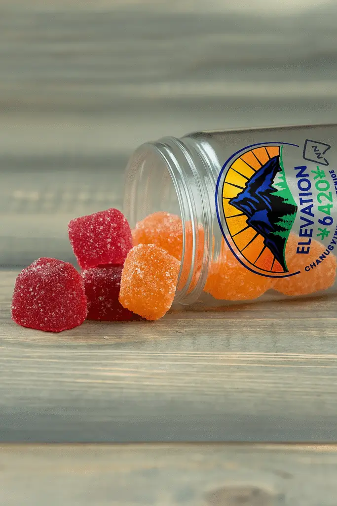 Gummy candies spilled on wood
